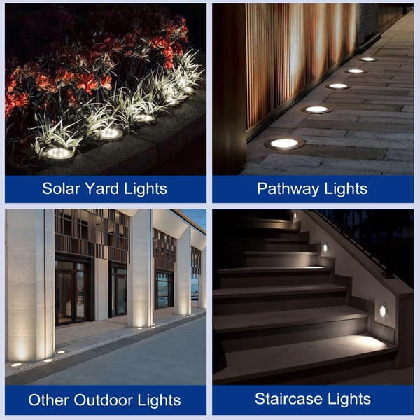 Solcellsdriven markbelysning, 8 LED IP65 Vattentät Stark Vit Solcellsdeckbelysning, Lämplig för Utomhusträdgårdar, Stigar, Terrasser, Gräsmattor (8-pack)