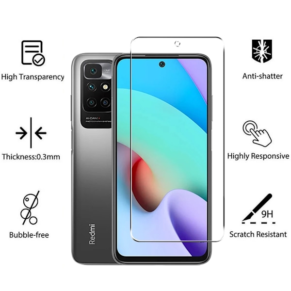 4-in-1 Temperoitu lasi Xiaomi Redmi 10 2022 -näytönsuojaksi ja kameran linssin suojakalvoksi