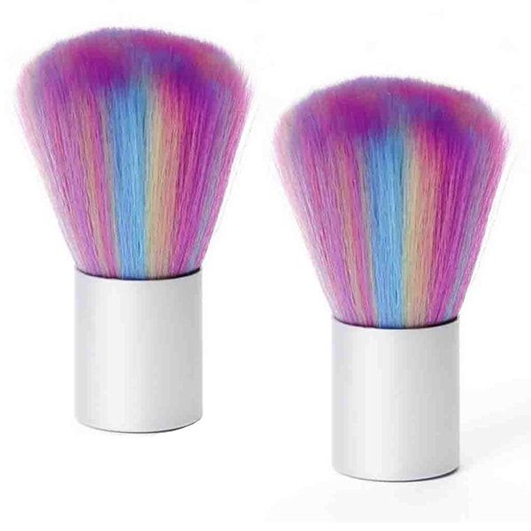2 Pack Nail Dust Brush Pehmeä värikäs puuteriharja Nail Arts Duster puhdistusharja meikkikynsitaideille