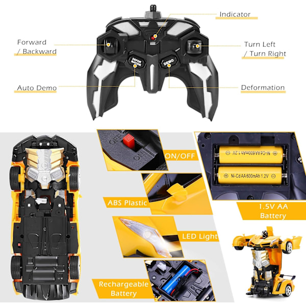 Transformationsrobot RC-bilar: Enknappstransformation och 360 graders roterande drift