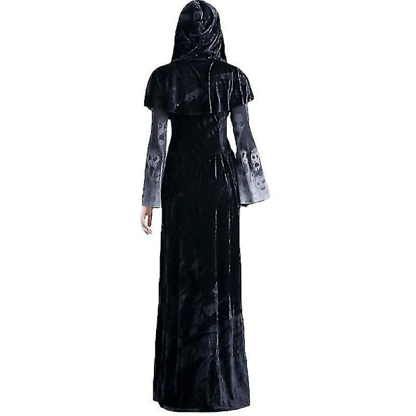 Naisten Reaper-asu, keskiaikainen mekko, pitkähihainen, huppu, Halloween-cosplay