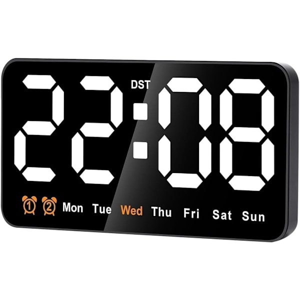 Digital vægur, 9 tommer LED digitalur med 12/24 timer, store tal, lille lydløs vægur White Light