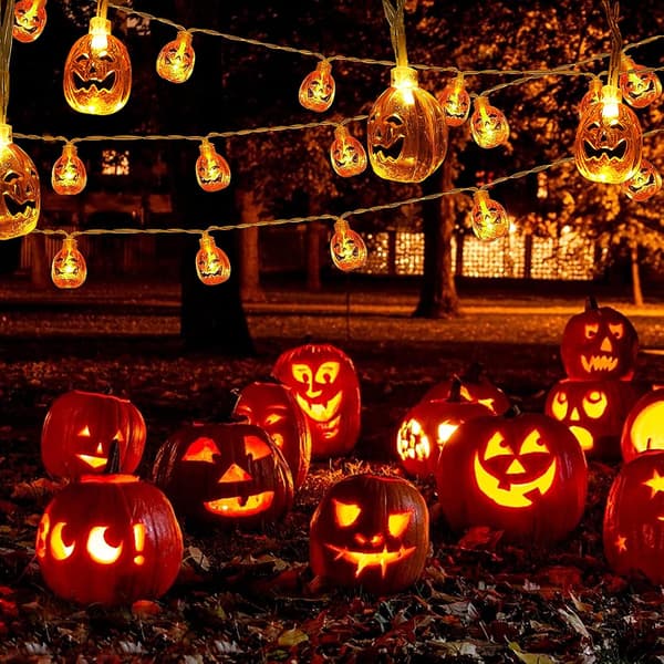 Halloween Gresskarlys, 3 meter 20 LED Halloweenlys 3D Krystallgresskarlys med 2 lysmoduser, Batteridrevet