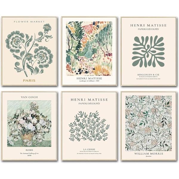 Gröna Växter Canvas Tavlor Matisse Poster Set, Moderna Väggbilder Dekoration Vardagsrum Sovrum Väggdekoration Bilder 20 x 25 cm