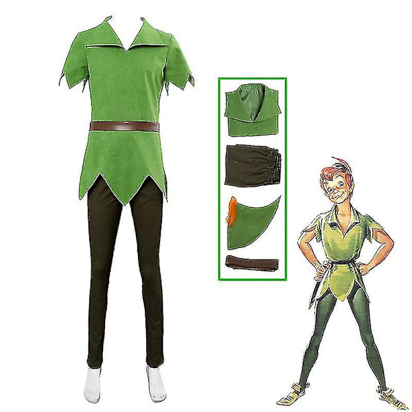 Peter Pan Cosplay Anime Kostym Grön Elf Uniform Klänningar Pojkar Flickor Halloween Karneval Kostym Fancy Dress Suit Män -a M M Men