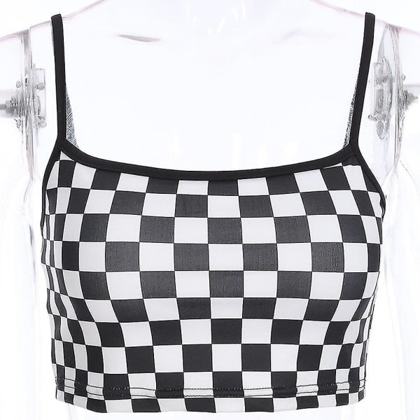 Sexet plaid cropped top Streetwear ærmeløs tank plaid skjorte Strappy plaid til kvinder - Jnnjv