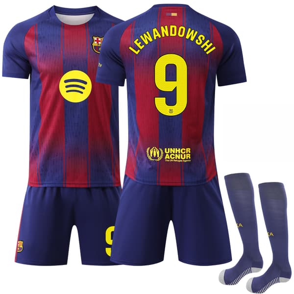 2025-2026 Barcelona Hemmefotbollströja för barn Nr. 9 Lewandowski NO.9 18