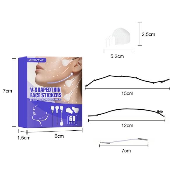 Mordely 60 stk. usynlige ansiktsløftende tape V-lapper