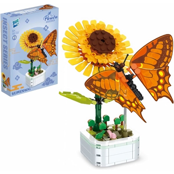 Julgåvor för barn 2024, Insekter med blommor Byggklossar, Fjäril Blomma Byggklossar, DIY Kreativ Bygg (Svalstjärtsfjäril) Swallowtail Papilio