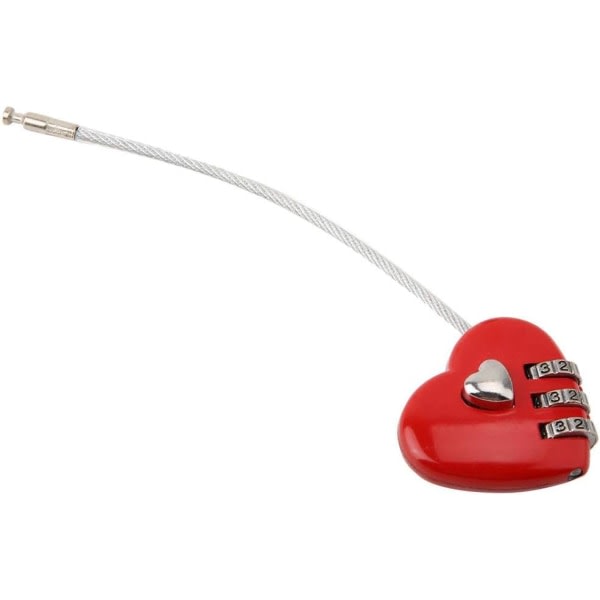 Kombinasjonshengelås, hjerteform 3-sifret kodekombinasjonsbagasje, baglås, passordsikkerhetspar hengelås for skoleskap/arkivskap (rød)
