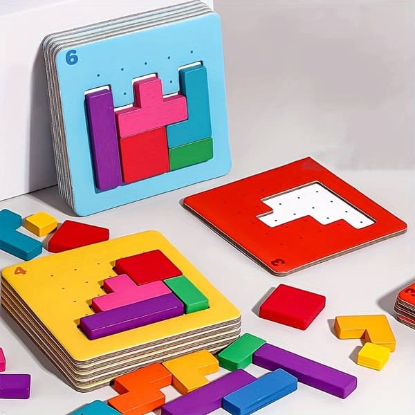 Puslespilskampsæt 20 kort 128 klodser, 3D-former Flere spillemetoder Børns kognitive forbedring - Velegnet til daglig brug Tabletop Game Battle