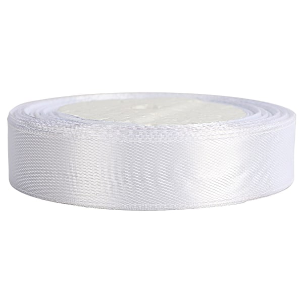 Vitt satinband, dubbelsidig polyester 20 mm X 22 m (24 yards) presentinslagningsband för tårtdekoration, festballong och hårrosetter