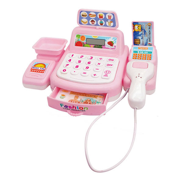 Playhouse Toy Supermarket Cash Register Toy Multifunctional Educational Toy for Preschoolers Pink