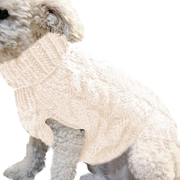 Hund Sweater Vest Varm Frakke Kæledyr Blød Strikning Uld Vinter Sweater Strikkede Hæklede Frakke Tøj til Små Mellemstore Hunde-Weiß-S