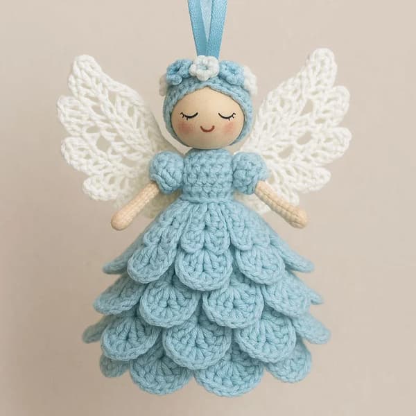 DIY Hæklet Engel Ornament Håndværkssæt til Jule- og Helligdagsdekoration 1 stk Blue