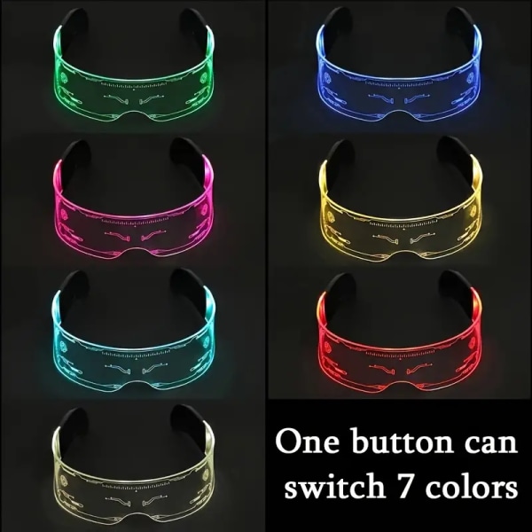 7 farvede endelte farverige LED-briller - Justerbar Sci-fi Futuristisk Dekoration