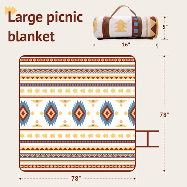 Vedenkestävä Piknikviltti, 200x200CM Suuri Ranta Viltti Ulkoilma Piknik Alusta, Rantamatto