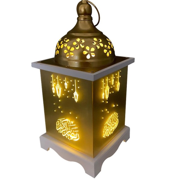 Ramadan Led Wind Lantern Ramadan Lampa Metall Trä Akryl Ornament No.4