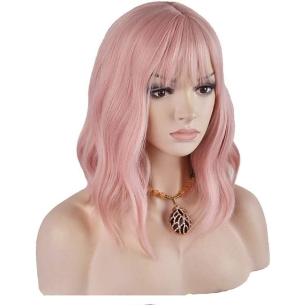 14 tuuman trendikäs peruukki, vaaleanpunainen - viehättävä pitkähiuksinen synteettinen peruukki, aaltoileva, ilmava otsatukka mesh - naisille ja tytöille