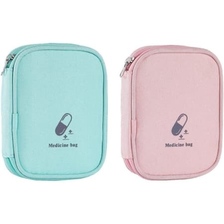 Set med 2 medicinväskor, 11x14 cm, Tyg, Blå/Rosa_xx