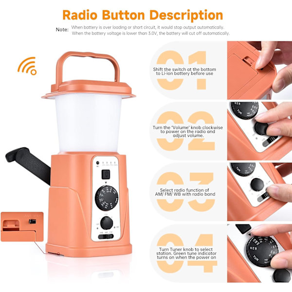 Solcelled Campinglys, UTEBIT Campinglanterne med håndsvinget solradio, 10000mAh Genopladelig