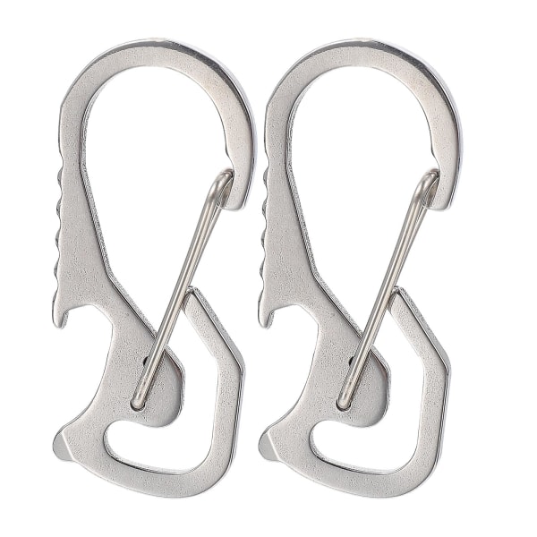 2 st Creative Carabiners Nyckelringar i rostfritt stål Utomhusflasköppnare（5.7X2.5X0.7CM，Silver）