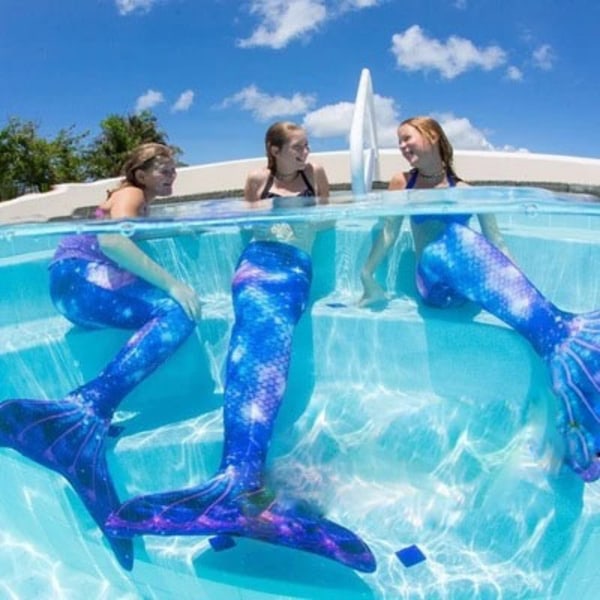 Vuxna damer slitstark sjöjungfrusvans för simning, Monofin ingår safirblå Sapphire blue L