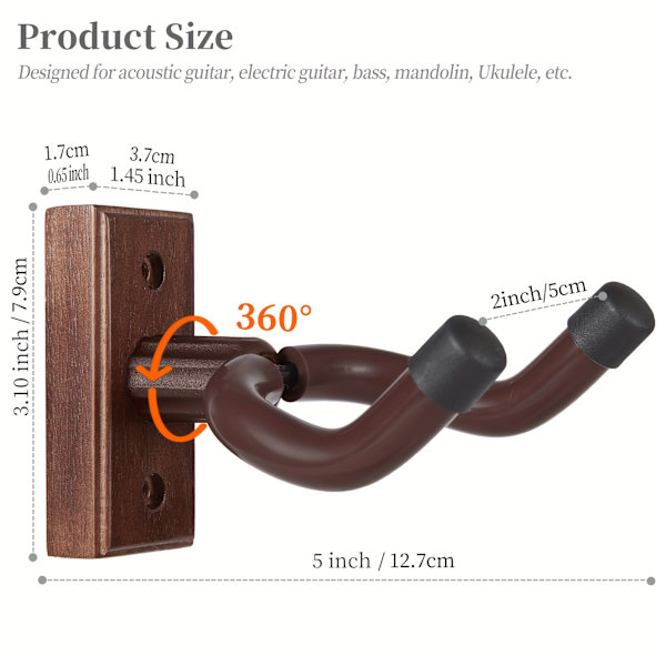 Väggmonterad gitarrhållare i massivt trä, robust display för akustiska elgitarrer 2 pcs