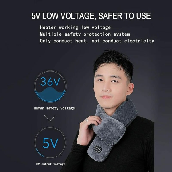 USB uppvärmd halsduk Elektriskt uppvärmt cover med massage 4 lägen massageläge med 3 justerbara temperaturnivåer Tvättbar grå