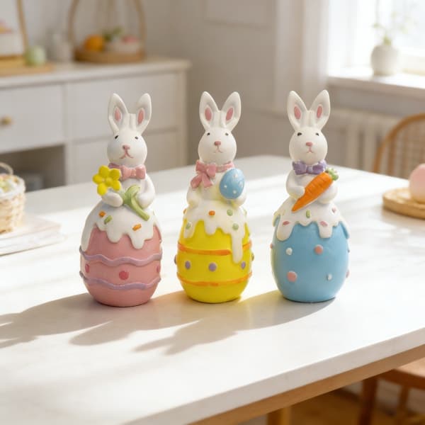 3 stk. påskeæg kaninfigurer - farverig forårsindretning 3pcs Easter Egg Bunny