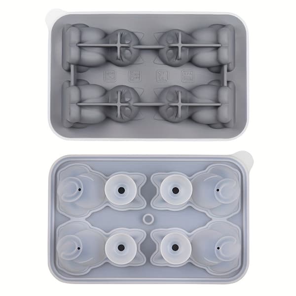 3D Katt Silikon Isbitsform, 4 Tecknade Kattunge Isbrickor i En grey