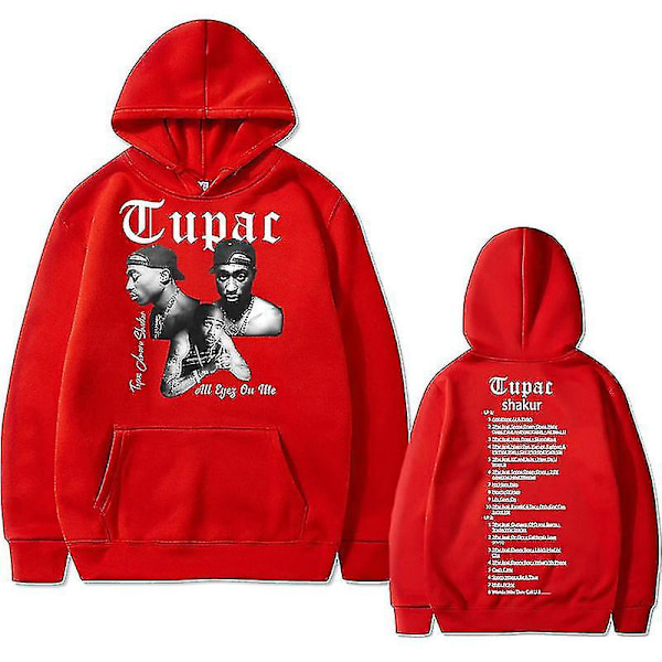 Räppäri Tupac 2pac Hip Hop Huppari Miesten Muodikkaat Hupparit Miehille Naisille Ylisuuret Puserot Mies Musta Streetwear Mies Vintage Paita Punainen Red XL