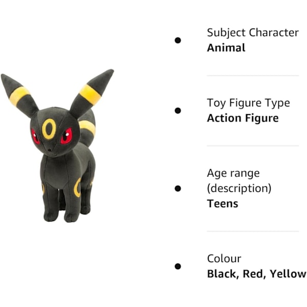 Umbreon plysch - Umbreon gosedjur - Eevee Evolution plyschfigur leksak för pojke, flicka