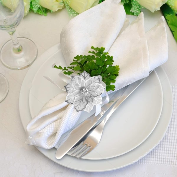 4 servettringar utskurna blomma servetthållare för bröllopsfest Semesterbankett Julmiddag delikata servetter