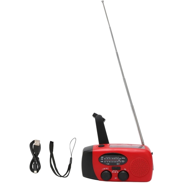 Vevradio med solcelle, lommelykt og 2000mAh Powerbank rød SOS (blå)