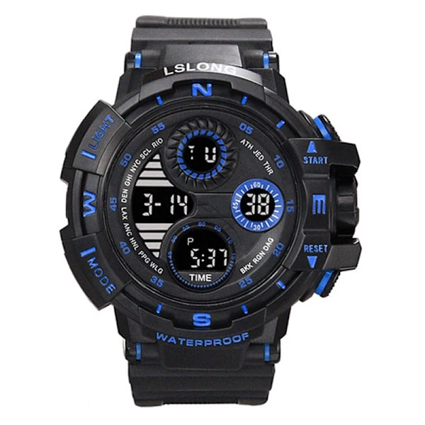 YIKAZE Sort Ur Military Klok Digital Herreure Vandafvisende Nedtælling Dato LED Elektronisk Armbåndsur Klo B-Black blue