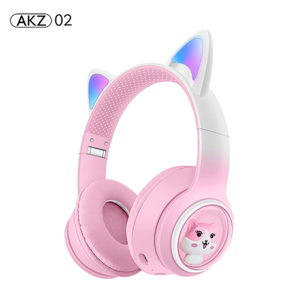 Nya lysande Bluetooth-hörlurar med kattsöta öron och bra basljud，rosa