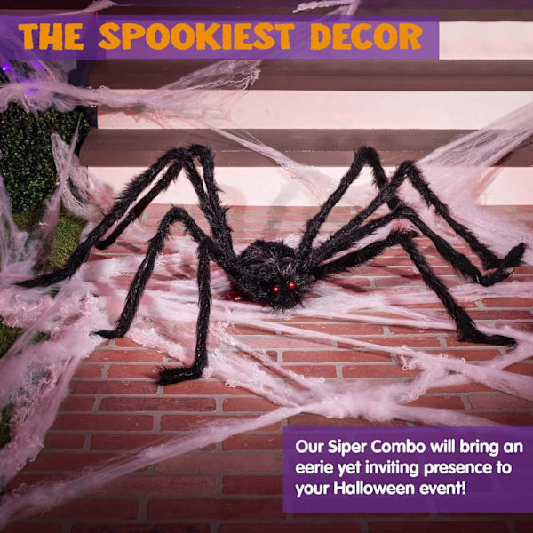 5 jalkaa Halloween-ulkokoristeet Karvainen hämähäkki, Pelottava jättimäinen hämähäkki Väärennös Suuret rekvisiitat Pihan juhlan koristeluun, Musta