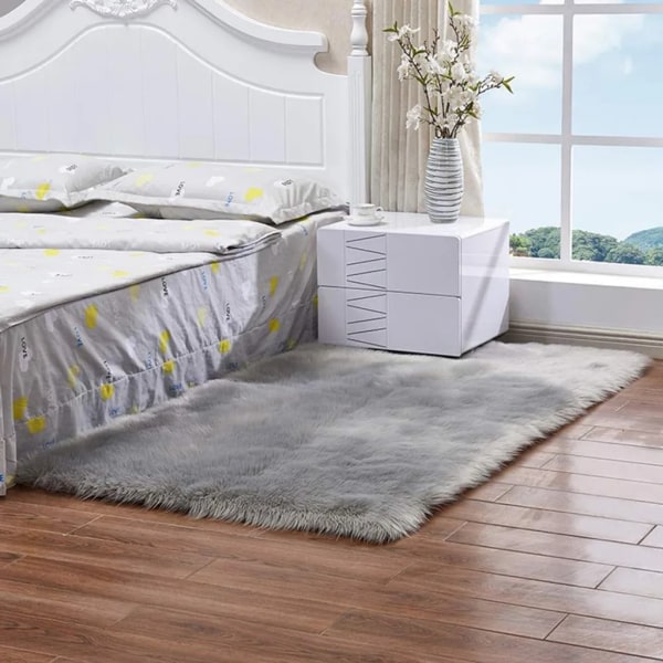 Pörröinen matto Pehmeä sängyn matto Faux Shearling matto olohuoneeseen lastenhuoneeseen makuuhuoneeseen sohvatyyny Auton sängyn matto (harmaa)