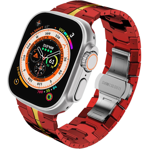 Apple Watch Ultra Herreband 49mm 45mm 44mm 42mm Herre Serie Metallband for iWatch Rustfritt Stål Band Rød/Gull Red/Gold 42/44/45/49mm