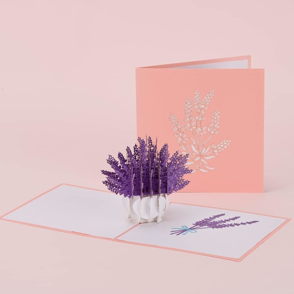 Pop Up Lavendel kort, 3D lykønskningskort til mors dag, tænker på dig, tak, alle lejligheder - for mand Kvinde Kone Mand Kæreste Kæreste