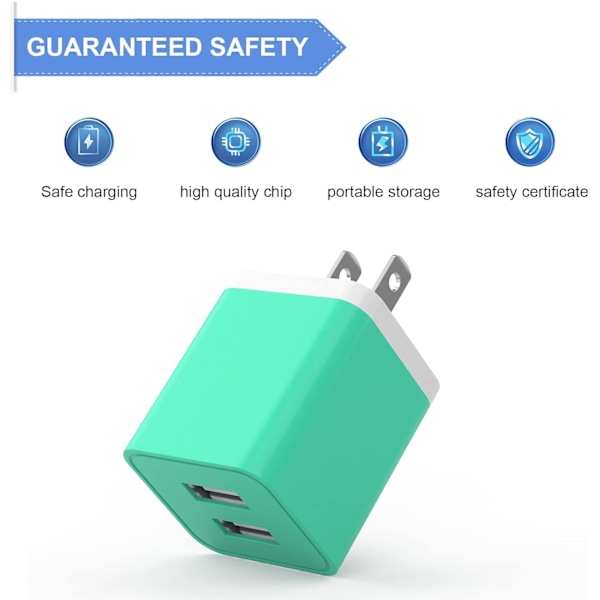 6-pack USB-väggladdare, iGENJUN 2.4A Dubbel USB-port Kubformad Strömadapter Snabb Laddare för iPhone 15/15 Pro/15 Pro Max