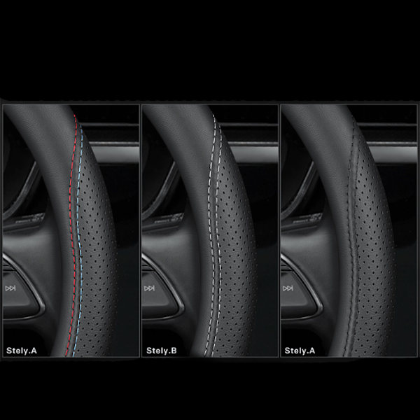 Passar Tesla Model 3/Y/Model X/S rattöverdrag - Tesla special D-form (tvåfärgad linje) med logotyp - 36cm/1st