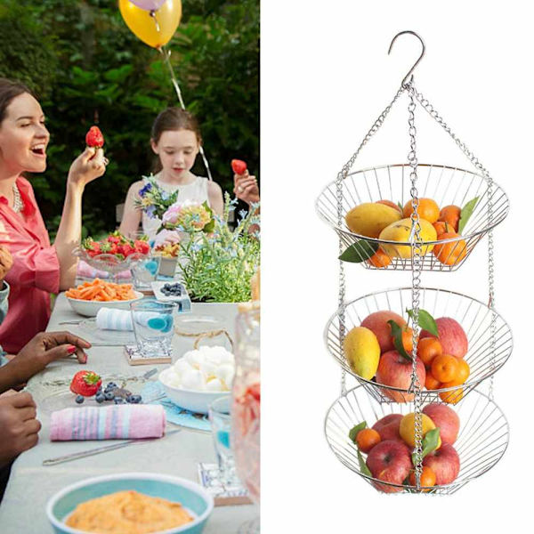 Rustfrit frugtkurv i rustfrit stål med 3 lag, kreativ frugtskål, afløbskurv, husholdningsfrugtkurv, opbevaringskurv 40