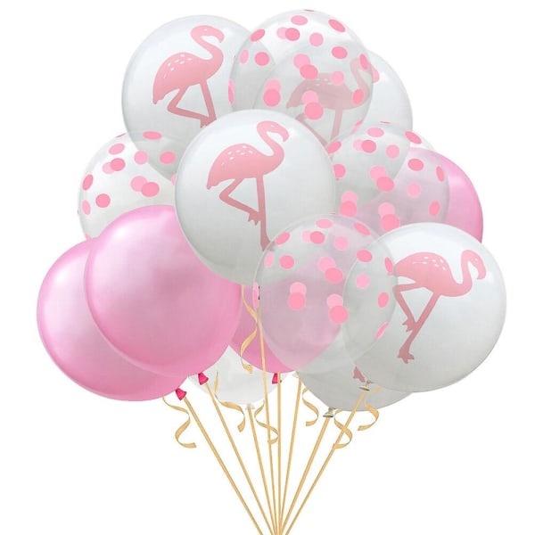 15 st Hawaiianskt festballongset 12 tum Flamingo ballonger Rosa prickig och Flamingo latexballonger kit för bröllop baby födelsedag