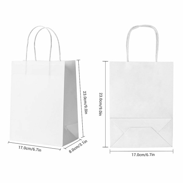 25 st vita papperspåsar med handtag, 23×8×17
