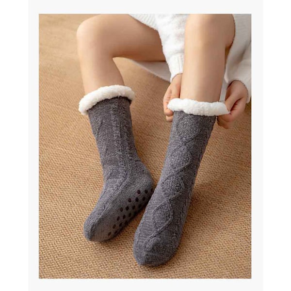 Koselige og varme sokker med antiskli - FLUFFY Dark gray