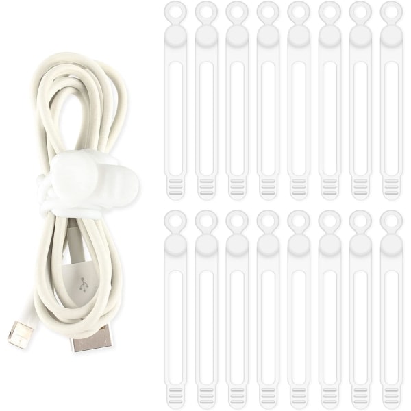 Kabelbånd Gjenbrukbare silikonkabelbånd 16 stk Hvite kabelbånd Buntebånd for hodetelefoner Telefonlader Lydkabel Datamaskin (hvit)