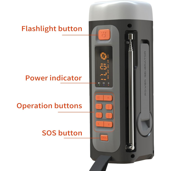 Nödradio, 4500mAh Bärbar Handvev Solcellsdriven AM FM SW Radio Utomhusradio Trådlös