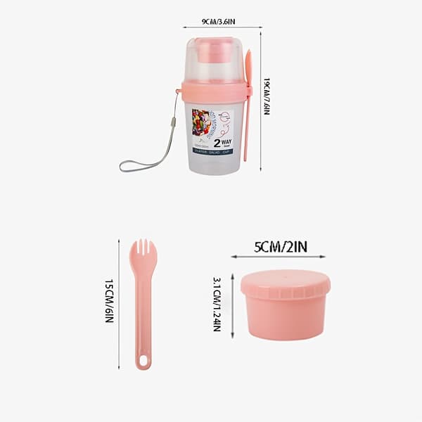 Bärbar Fruktsallad, Müsli & Yoghurt Mugg Set, Läcksäker, Diskmaskinsäker Pink